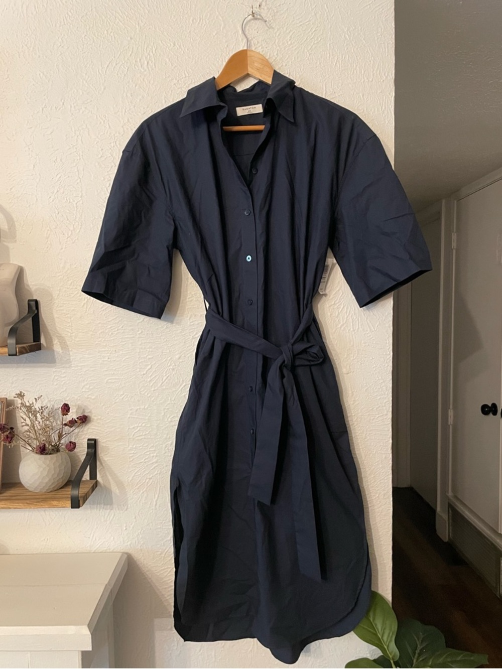 NWT Babaton Carnaby Poplin Slate Blue Belted Shirt Midi Dress 2XS Oversized - Picture 5 of 9